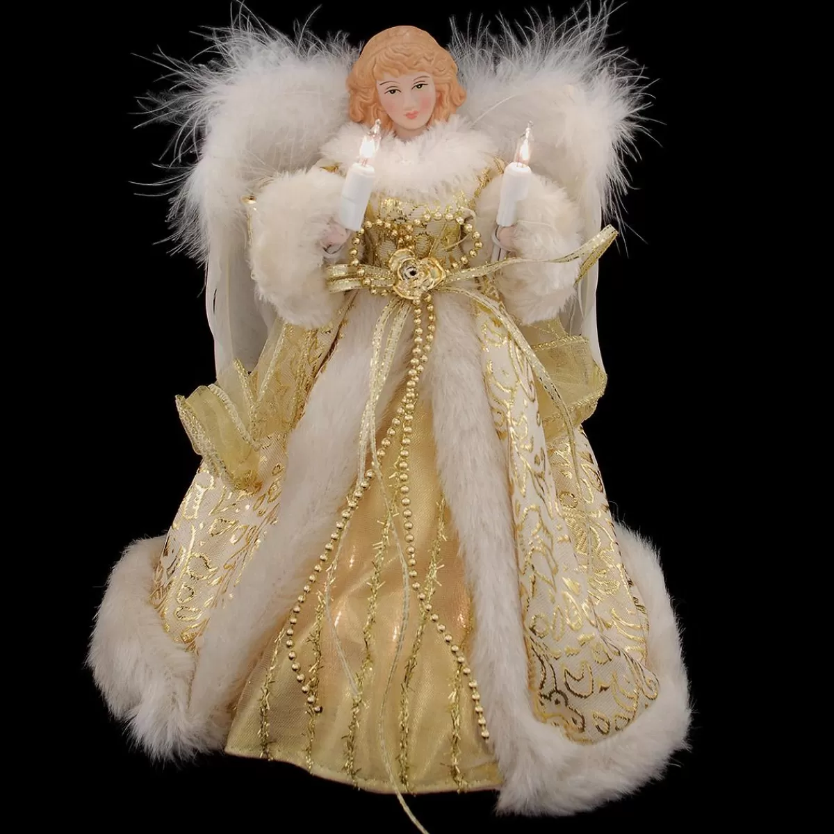 Bronner's Christmas Wonderland 10 Inch Ivory And Gold Lighted Angel Treetop | Tree Toppers