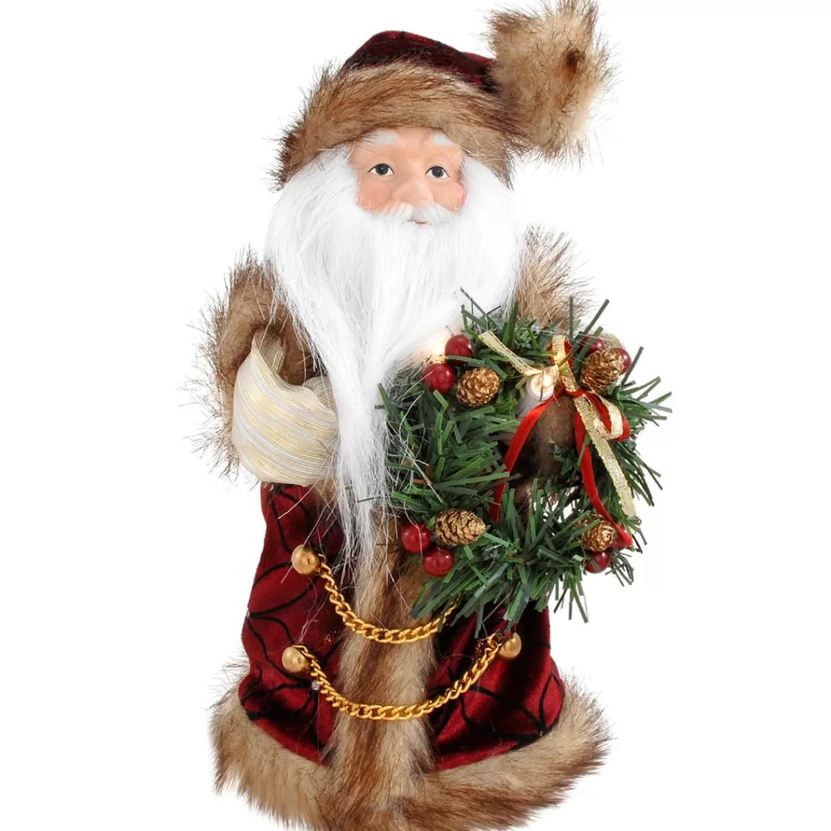 Bronner's Christmas Wonderland 10 Inch Lighted Santa Tree Topper With Burgundy Robe | Tree Toppers