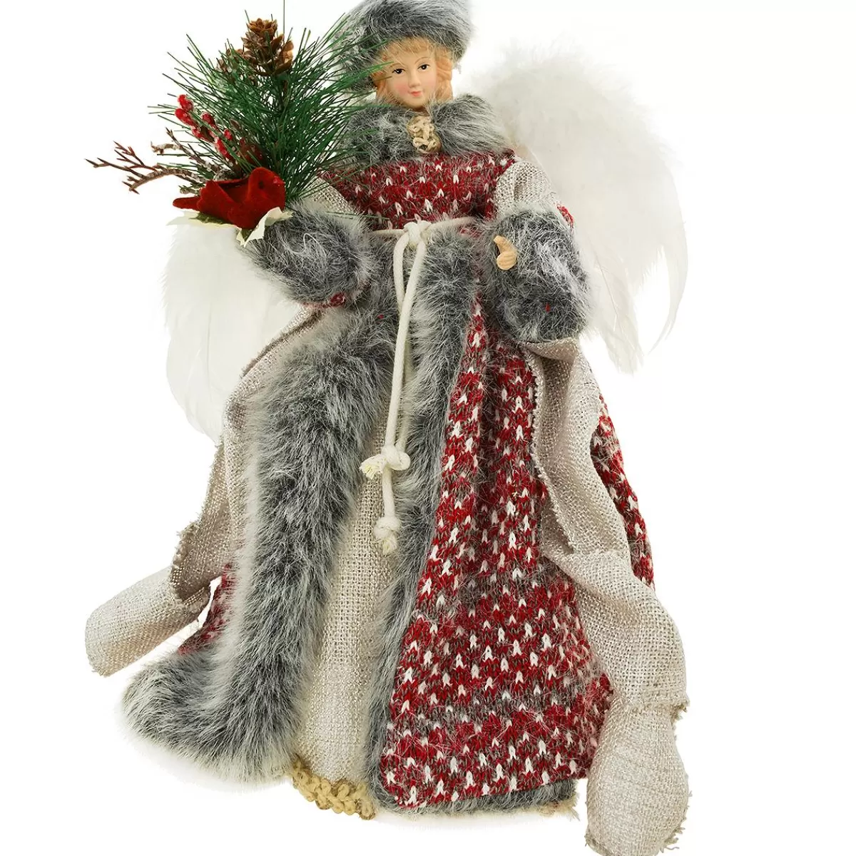 Bronner's Christmas Wonderland 12.5 Inch Angel In Grey Fur Cloak Tree Topper | Tree Toppers