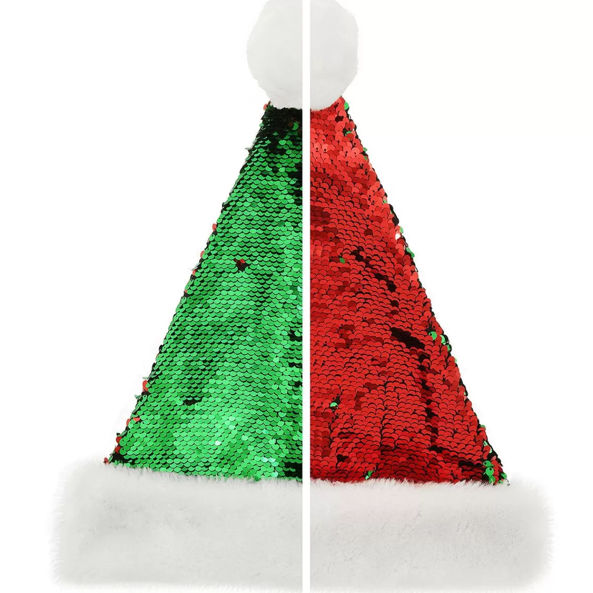 Bronner's Christmas Wonderland 15 Inch Reversible Sequin Red And Green Santa Hat | Hats