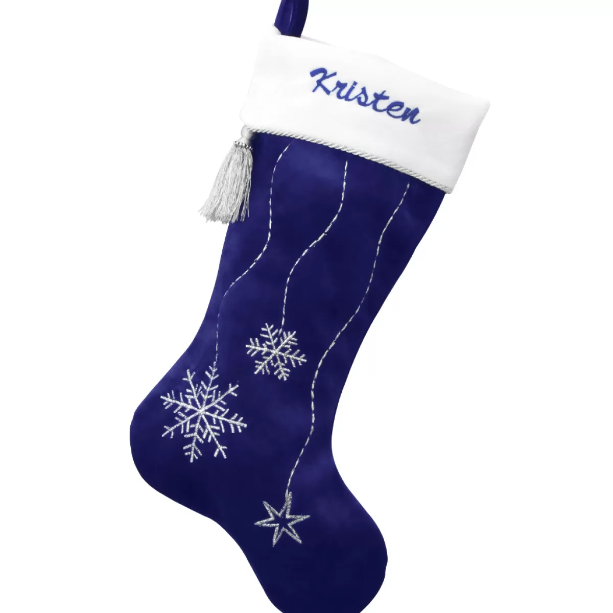 Bronner's Christmas Wonderland 18.5 Inch Personalized Snowflake Blue Velvet Stocking | Christmas Stockings