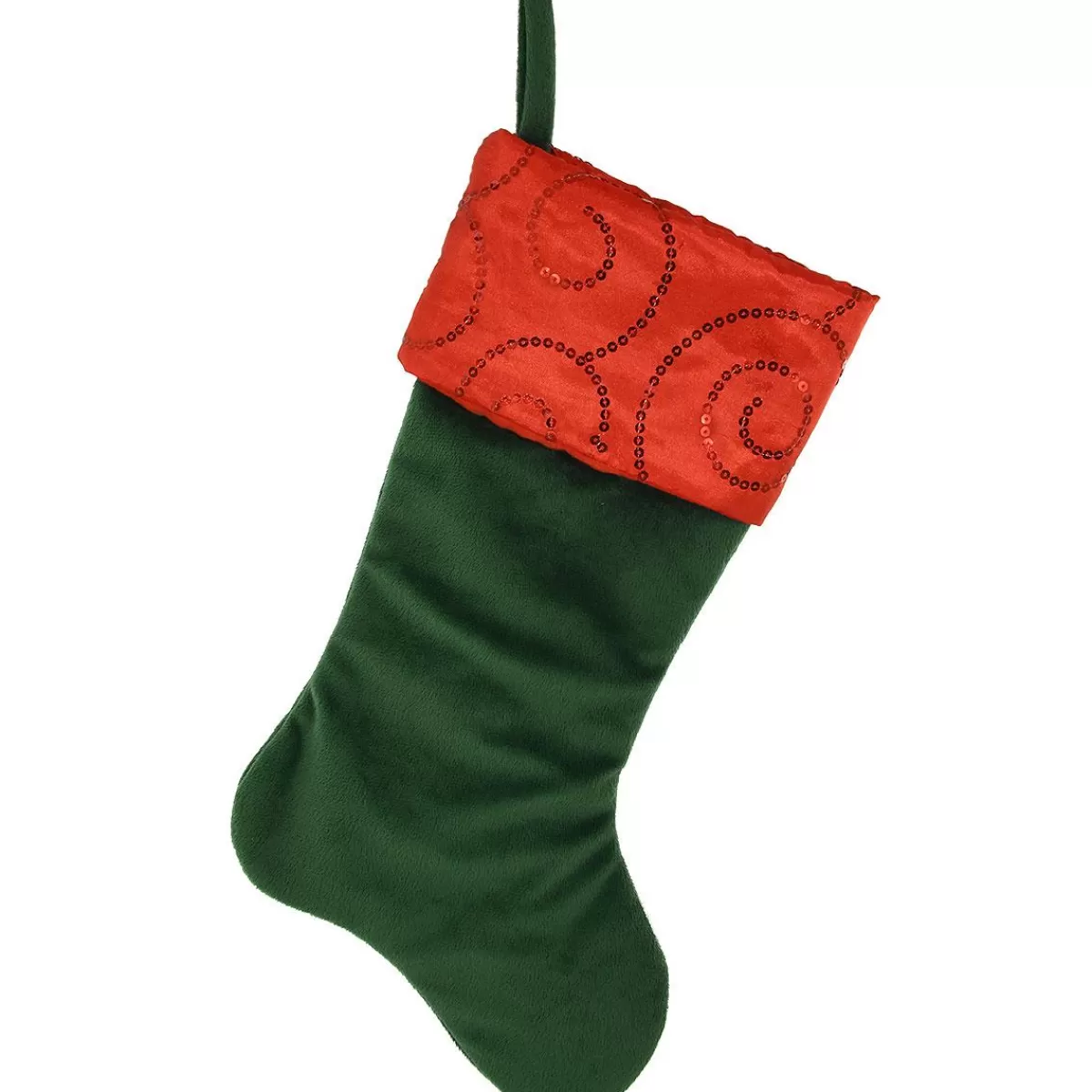 Bronner's Christmas Wonderland 19 Inch Green Velvet Stocking With Red Sequined Cuff | Christmas Stockings