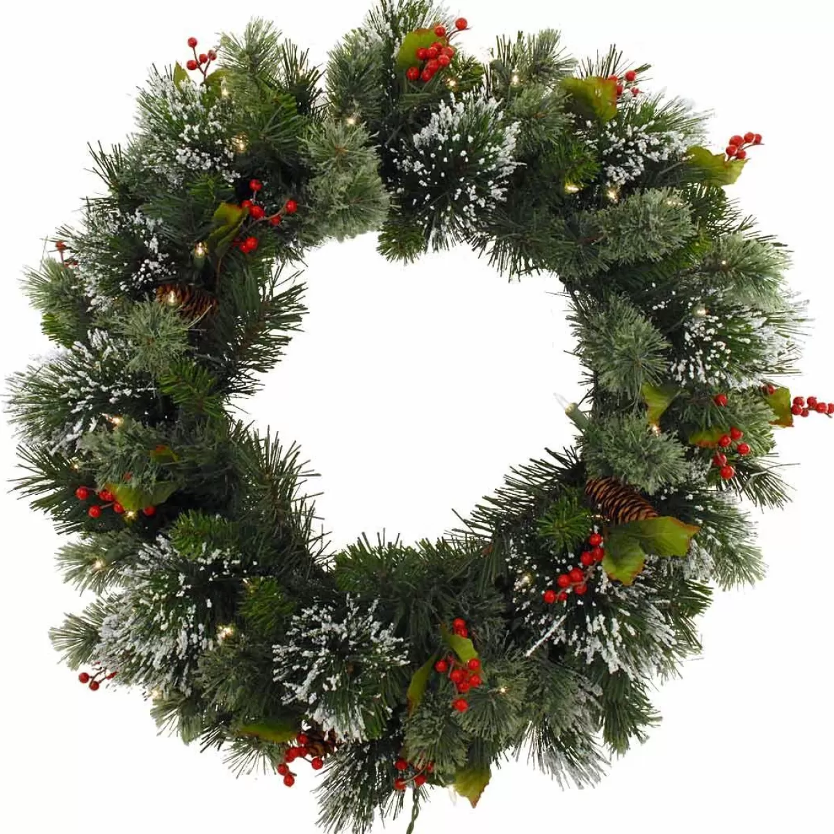 Bronner's Christmas Wonderland 24 Inch Wintry Pine Lighted Artificial Wreath | Wreaths & Swags