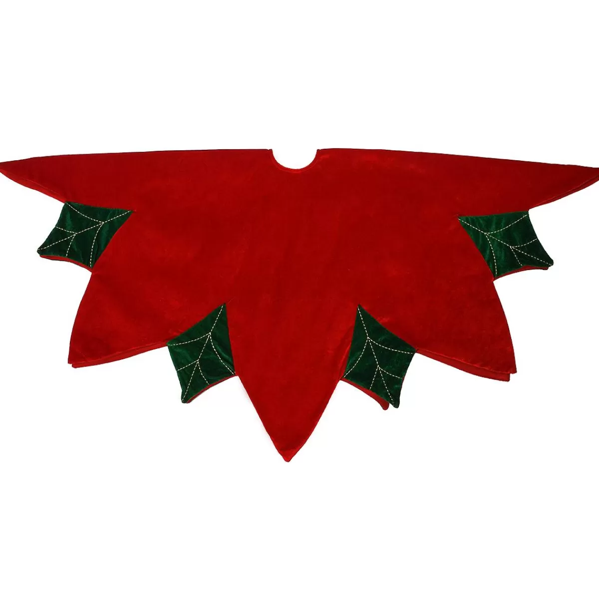 Bronner's Christmas Wonderland 48 Inch Red/Green Velvet Tree Skirt With Poinsettia Leaves | Tree Skirts