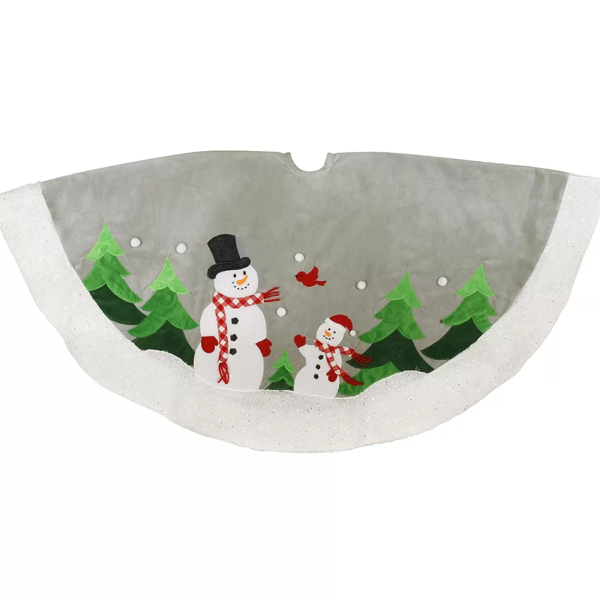 Bronner's Christmas Wonderland 48 Inch Snowmen With Cardinal Grey Tree Skirt | Tree Skirts