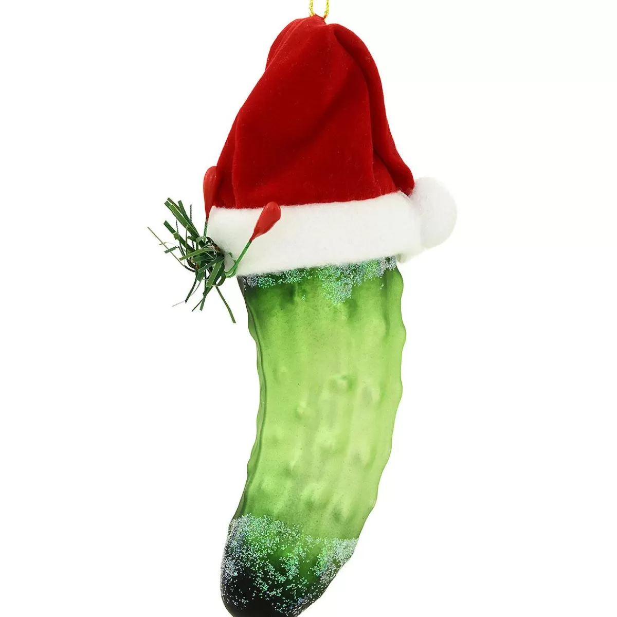 Bronner's Christmas Wonderland 5 Inch Pickle With Santa Hat Glass Ornament> Food, Drinks, & Cooking