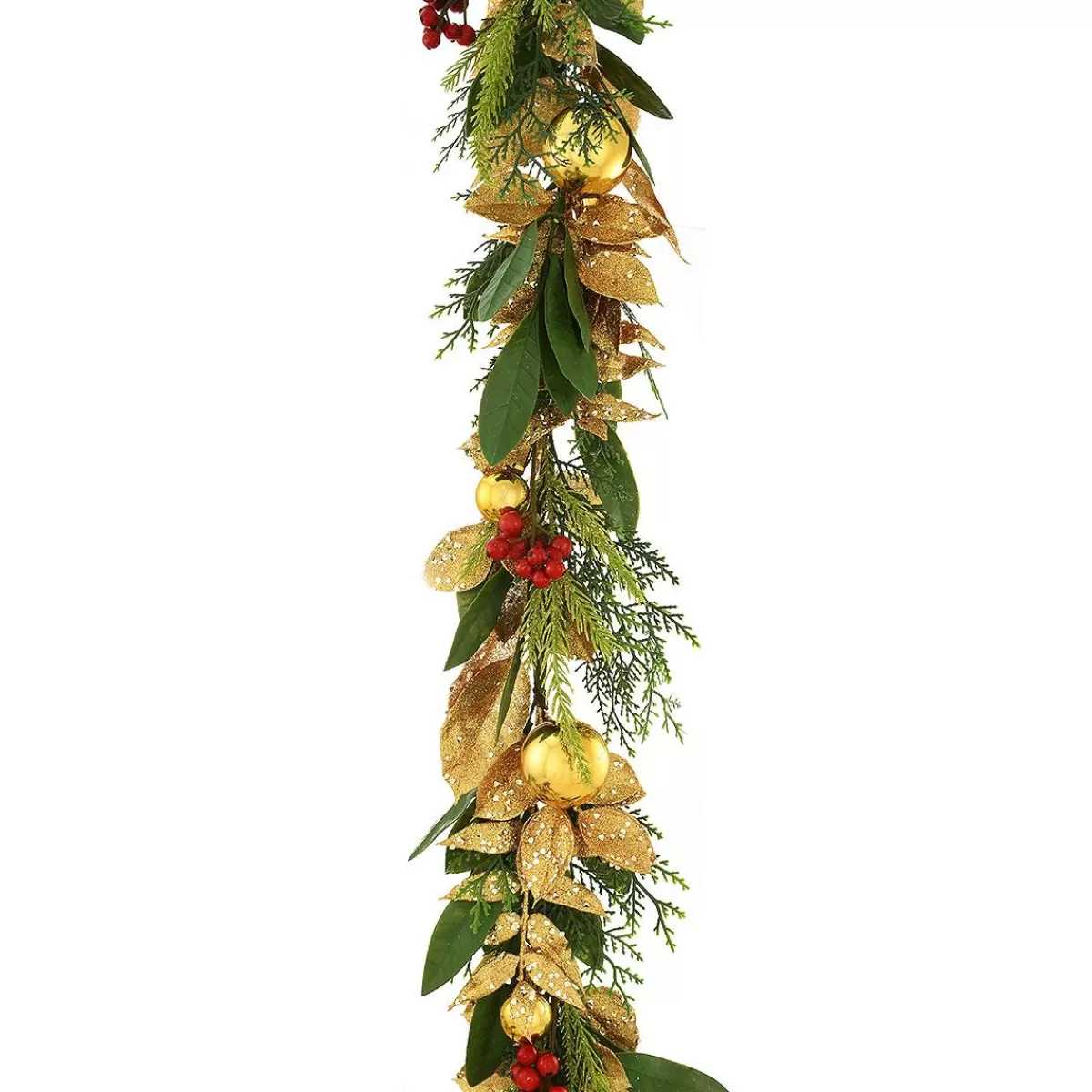 Bronner's Christmas Wonderland 6 Ft. Bayleaf Garland With Gold Ornaments | Branched Garlands