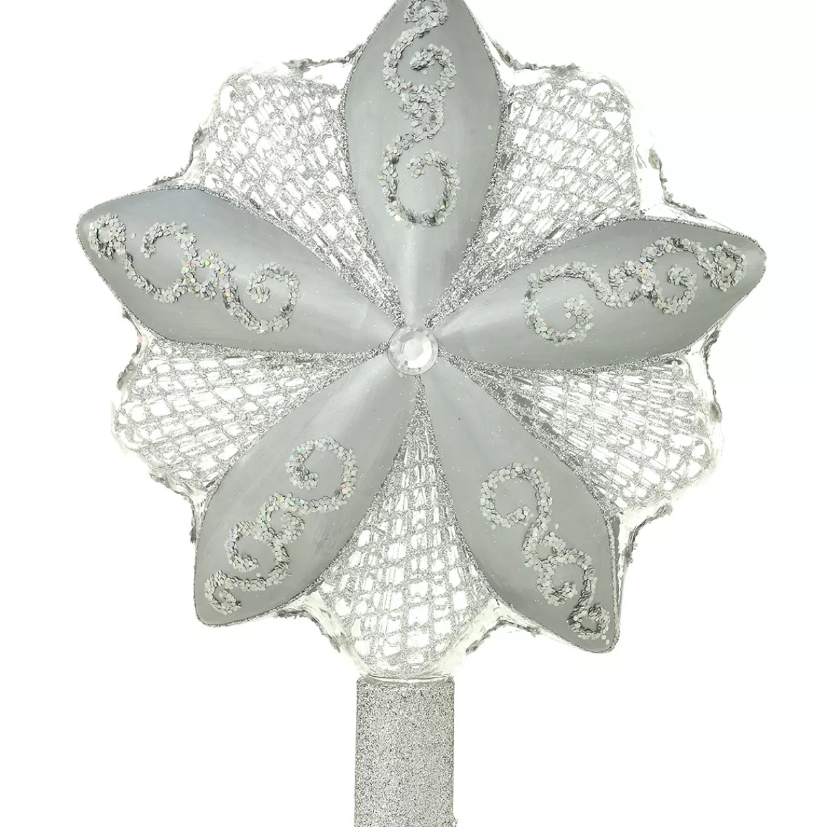 Bronner's Christmas Wonderland 7.25 Inch Silver Star Glass Tree Topper | Tree Toppers