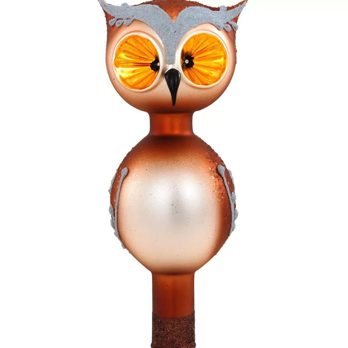 Bronner's Christmas Wonderland 7.5 Inch Owl Glass Tree Topper | Tree Toppers