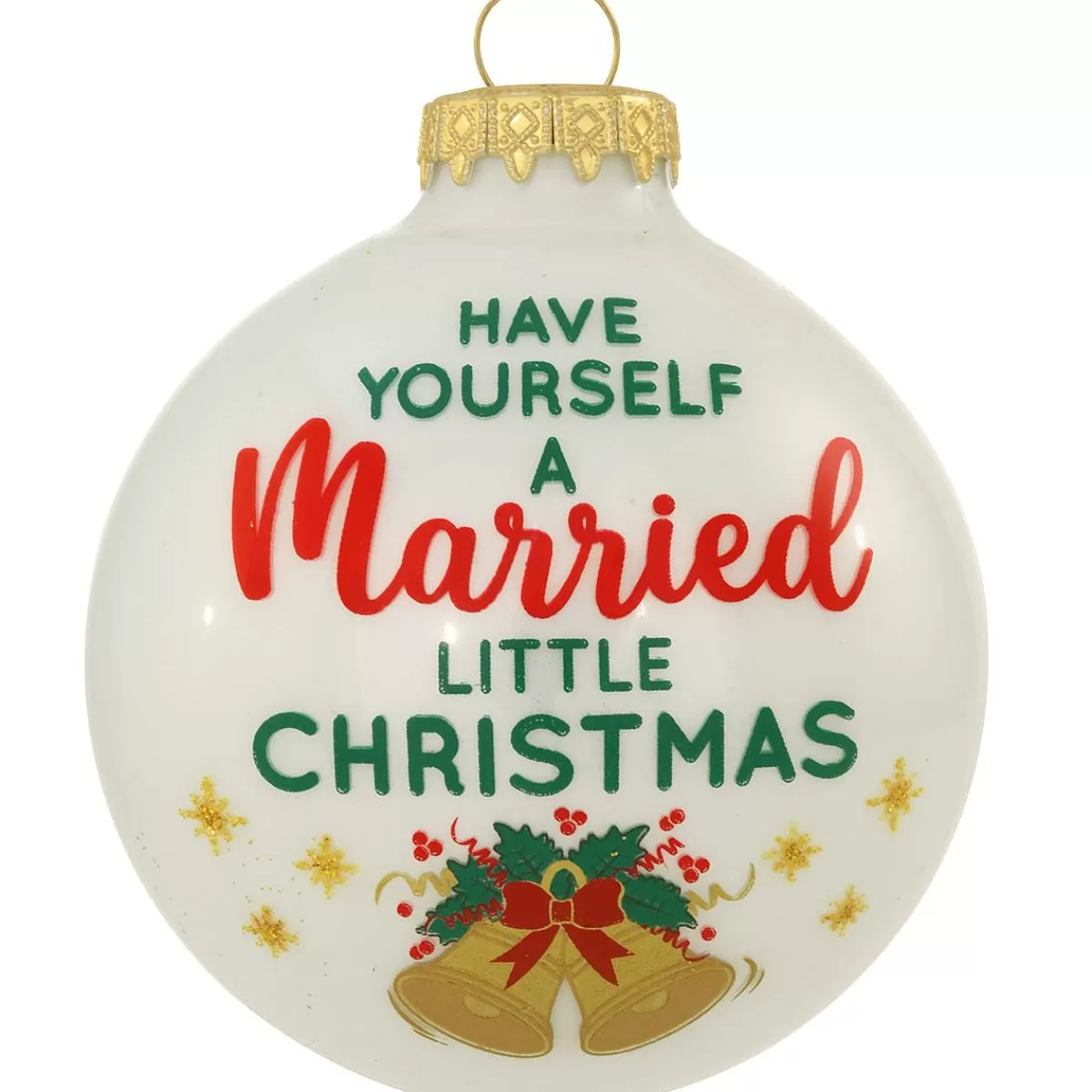 Bronner's Christmas Wonderland A Married Little Christmas Opal White Glass Ornament> Love, Wedding, & Anniversary