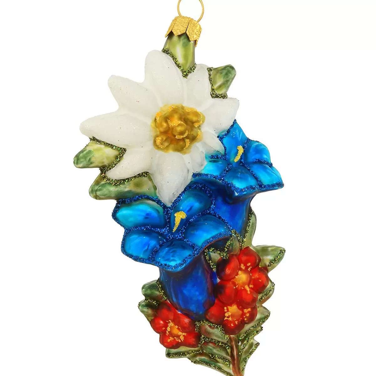 Bronner's Christmas Wonderland Alpine Flower Bouquet Glass Ornament> Farm, Garden, & Flowers