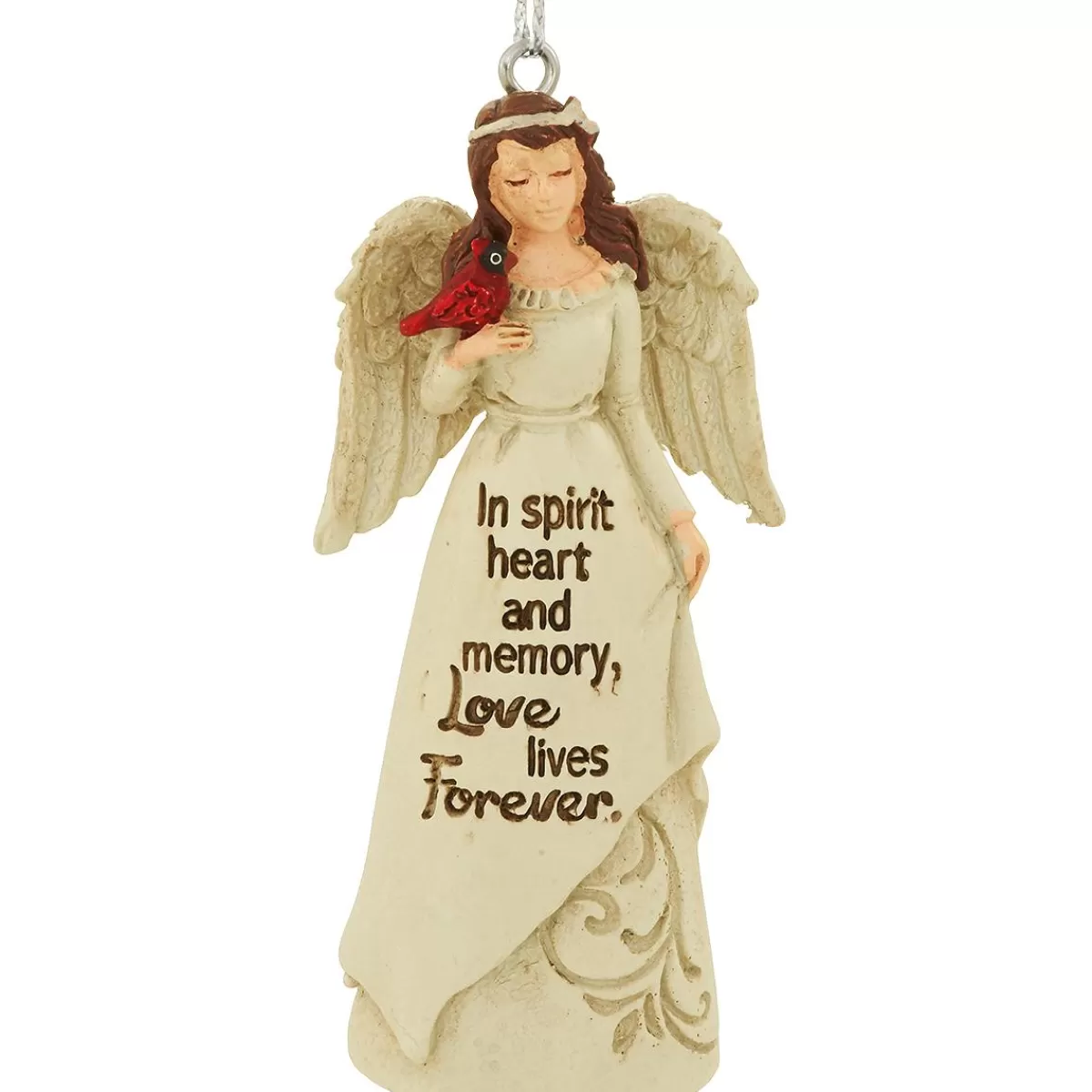 Bronner's Christmas Wonderland Angel With Christmas Cardinal From Heaven Sentiment Ornament> In Memory Of