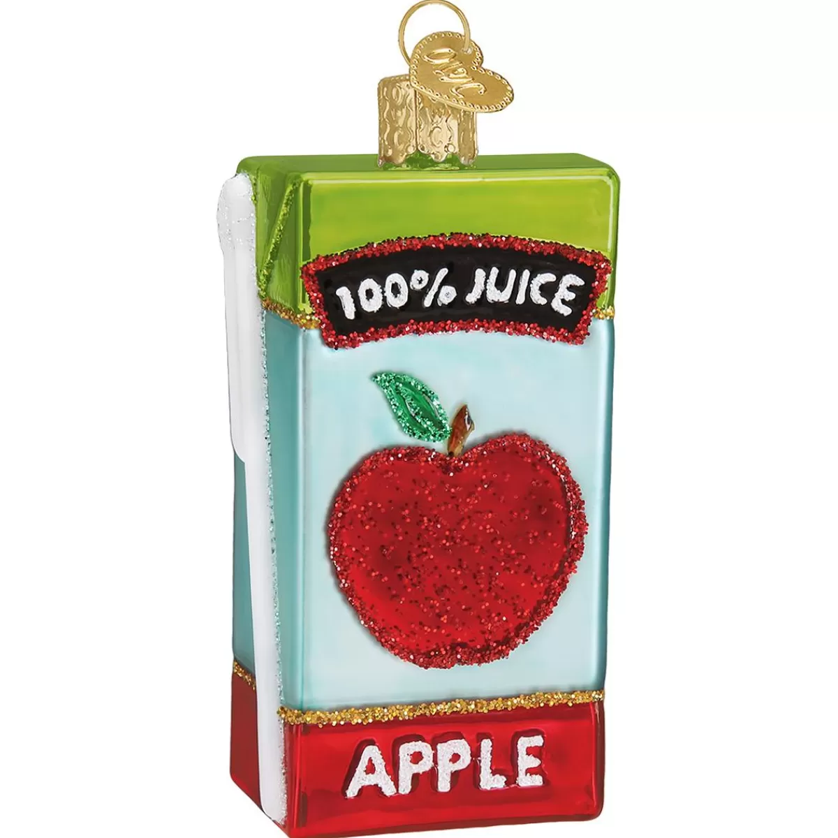 Bronner's Christmas Wonderland Apple Juice Box Glass Ornament> Food, Drinks, & Cooking