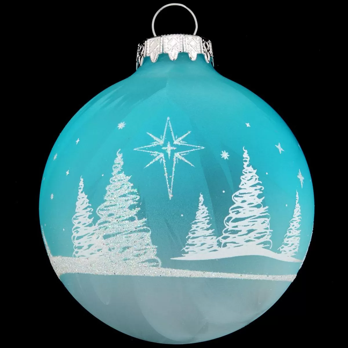 Bronner's Christmas Wonderland Aqua Trees And Stars Ice Crackle Glass Ornament> Outdoors, Camping, & Nature