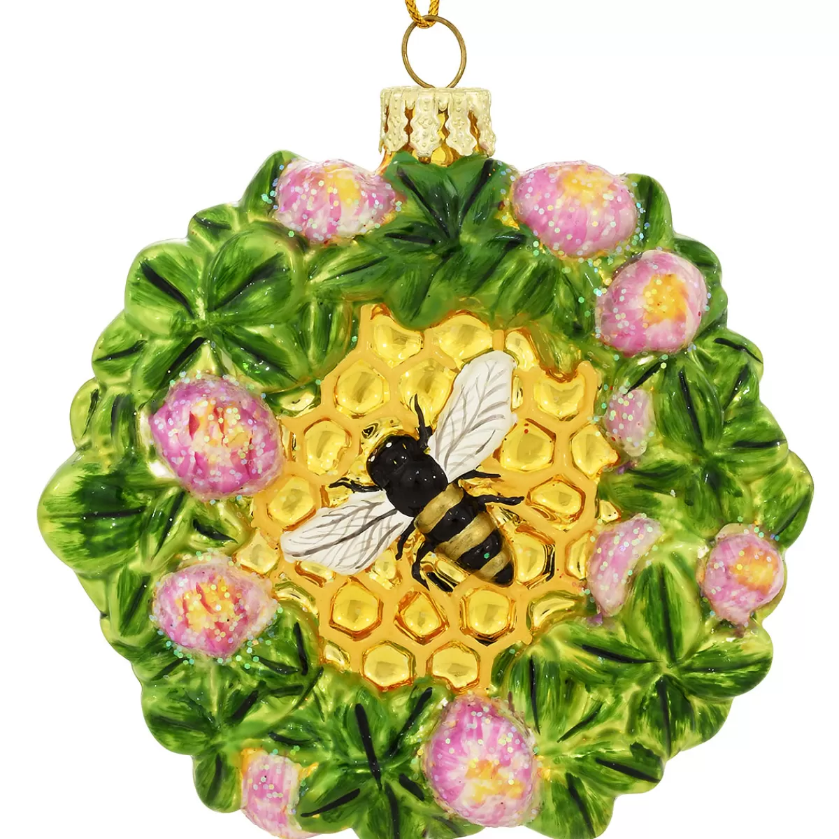 Bronner's Christmas Wonderland Bee Honeycomb With Clover Glass Ornament> Farm, Garden, & Flowers