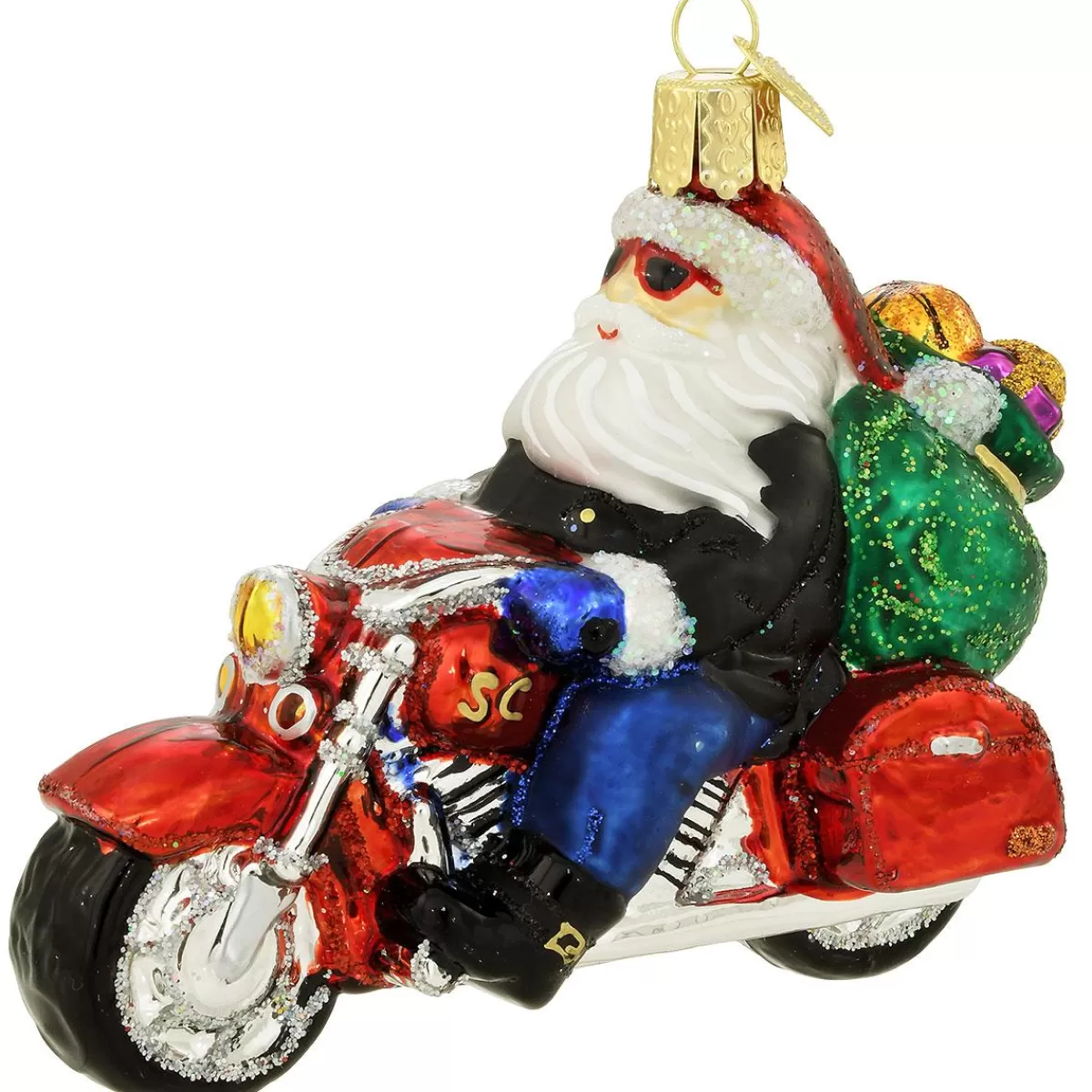 Bronner's Christmas Wonderland Biker Santa Glass Ornament> Hobbies & Occupations