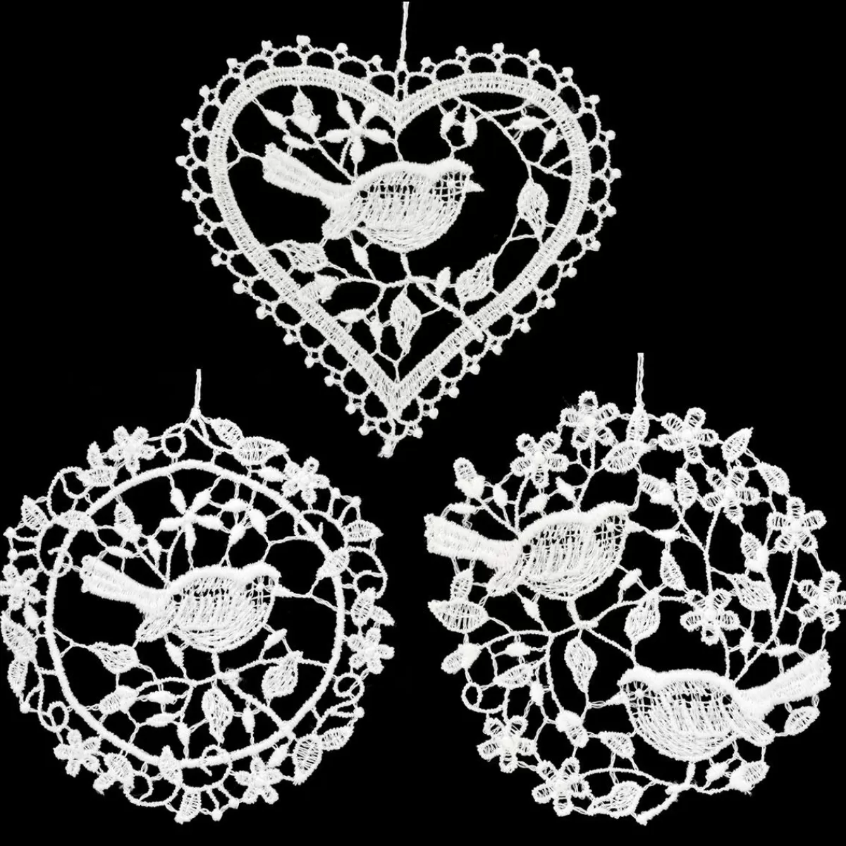 Bronner's Christmas Wonderland Bird Lace Ornament Trio> Farm, Garden, & Flowers