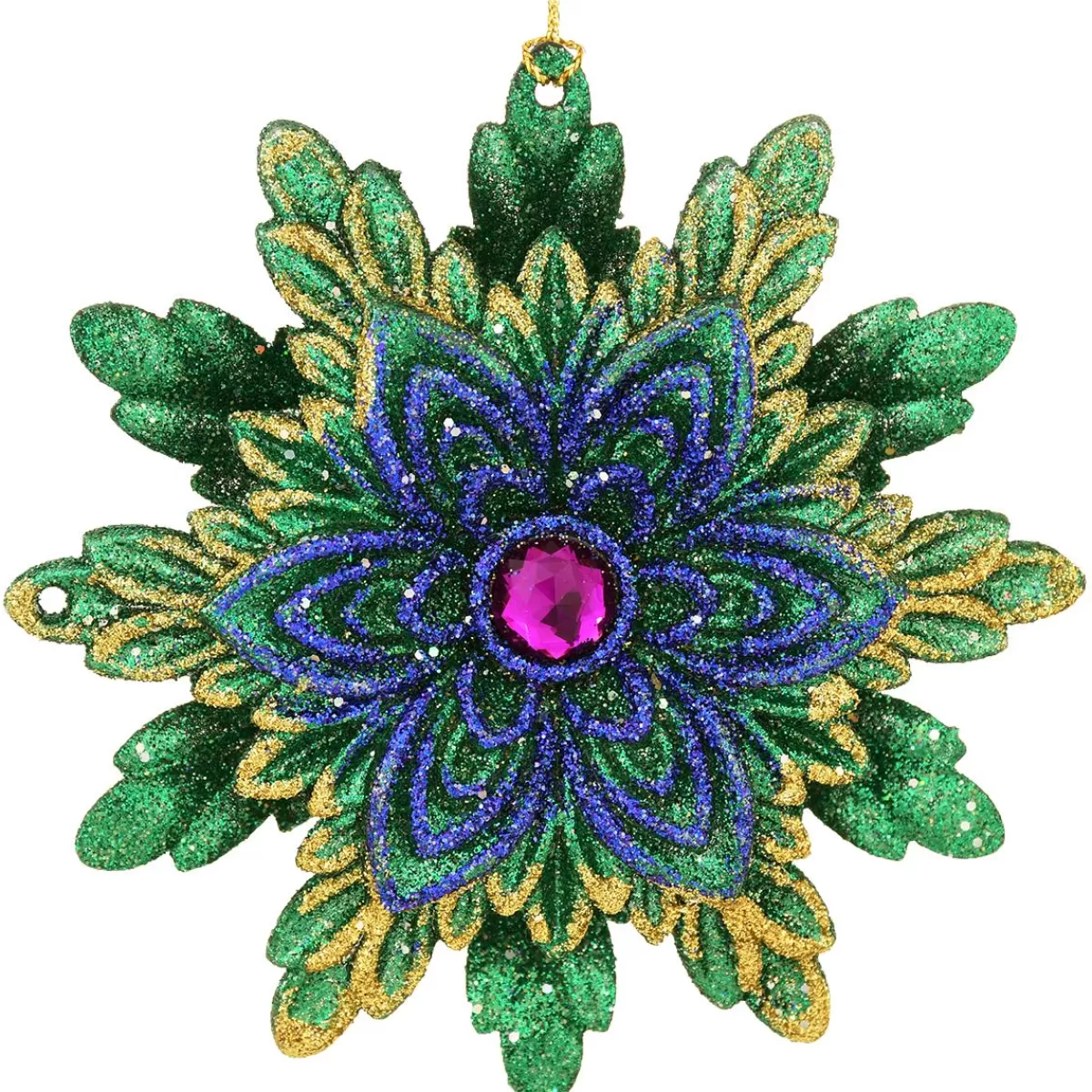 Bronner's Christmas Wonderland Blue And Green Flower Snowflake Plastic Ornament | Shatterproof