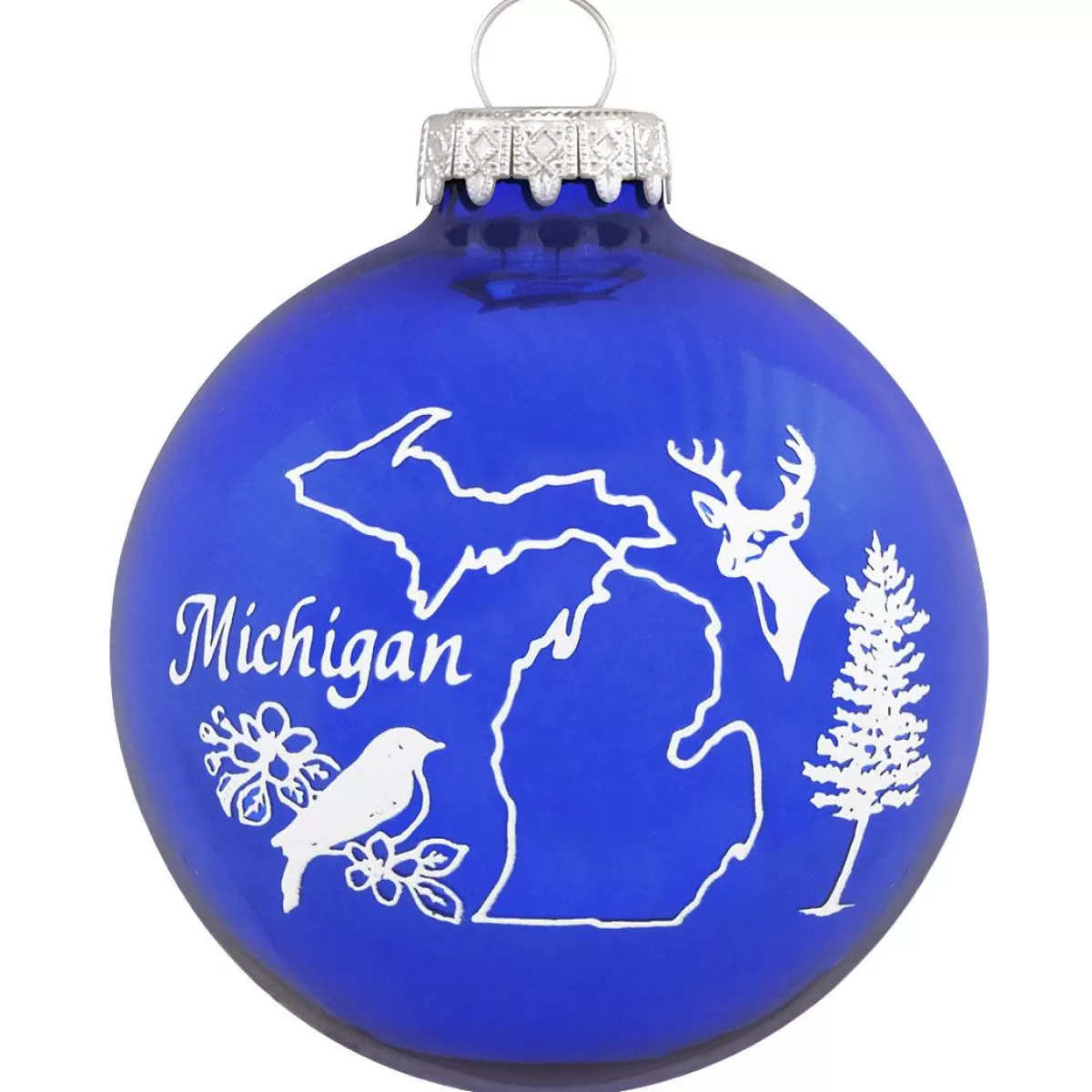 Bronner's Christmas Wonderland Blue Michigan Glass Ornament | Souvenirs & Gift Cards