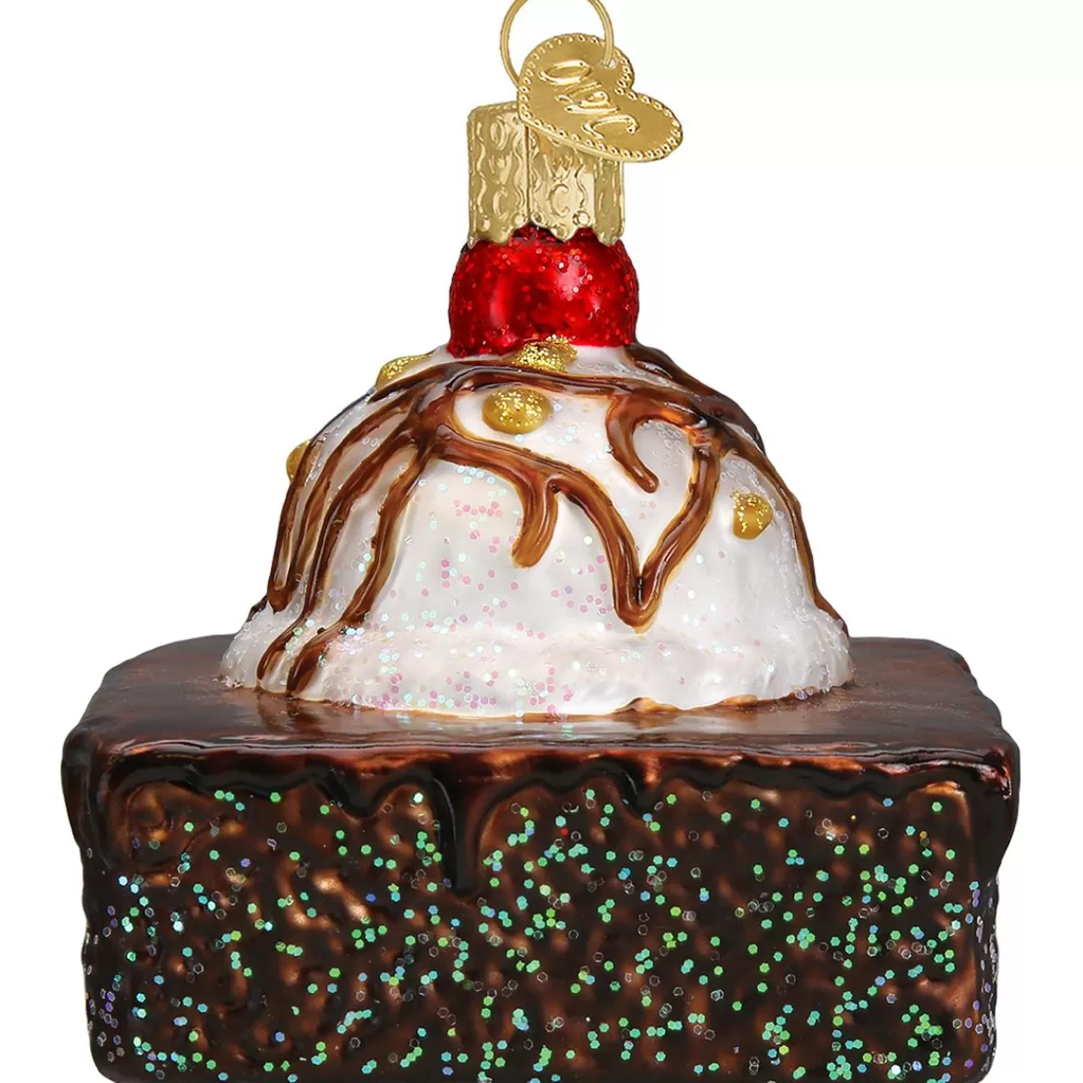 Bronner's Christmas Wonderland Brownie A La Mode Glass Ornament> Food, Drinks, & Cooking