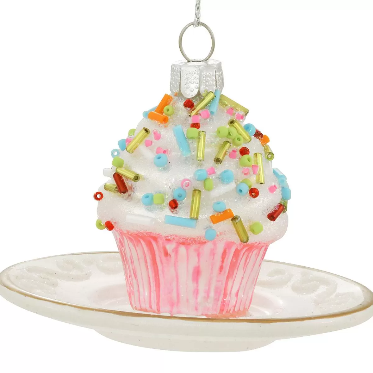 Bronner's Christmas Wonderland Cupcake On Plate Glass Ornament> Food, Drinks, & Cooking