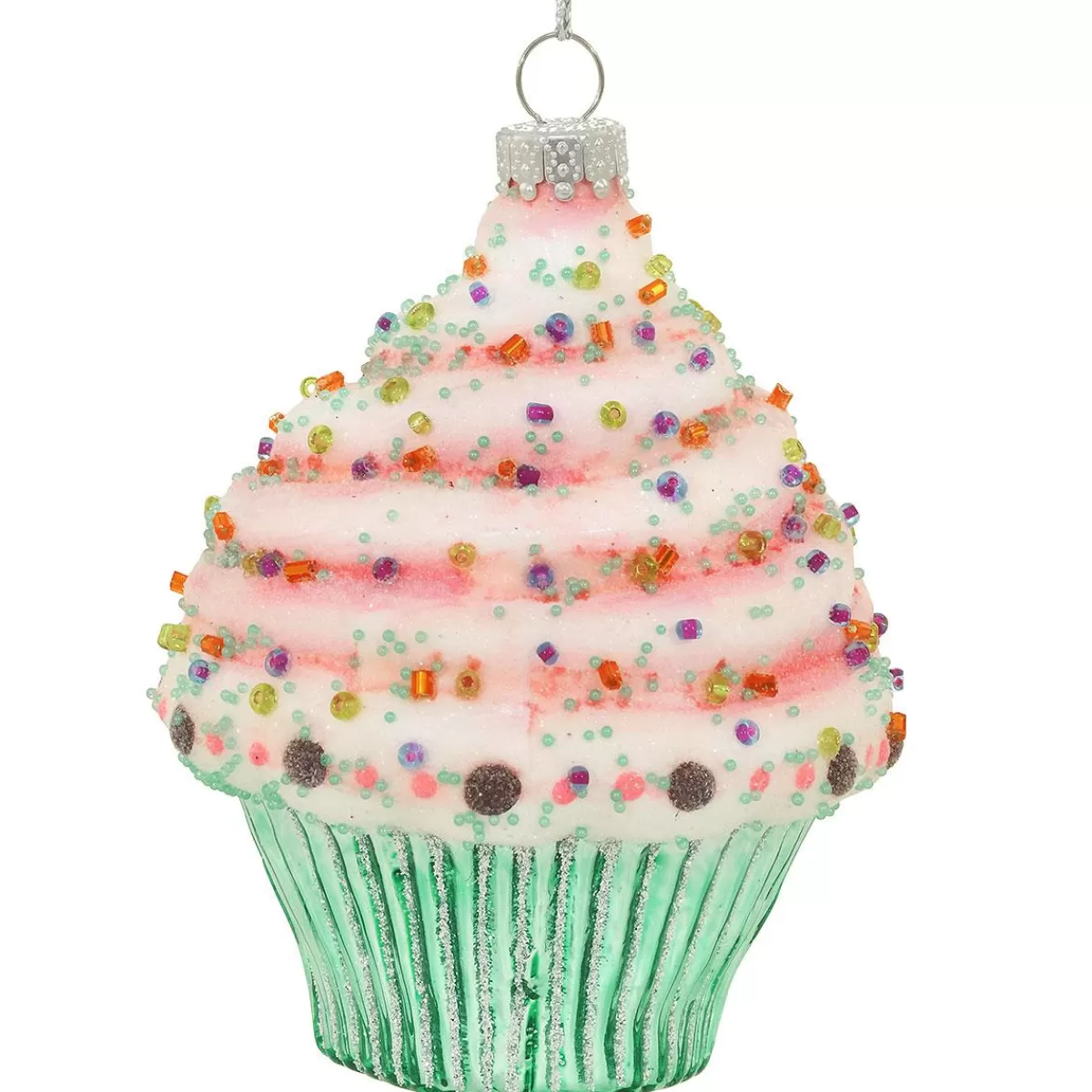 Bronner's Christmas Wonderland Cupcake With Sprinkles 3.75 Inch Glass Ornament> Food, Drinks, & Cooking