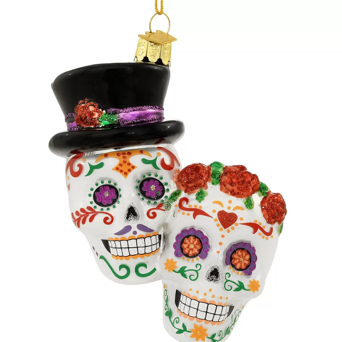 Bronner's Christmas Wonderland Day Of Dead Couple Skulls Glass Ornament> In Memory Of