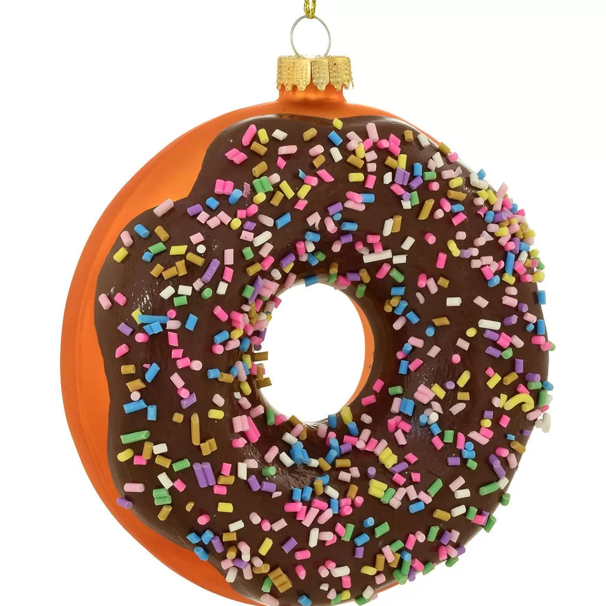 Bronner's Christmas Wonderland Donut With Chocolate Frosting And Sprinkles Glass Ornament> Food, Drinks, & Cooking