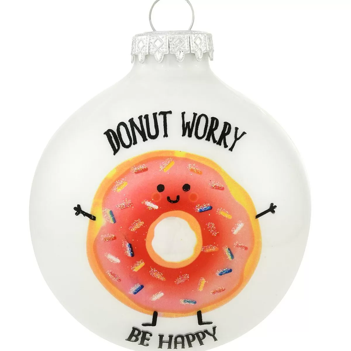 Bronner's Christmas Wonderland Donut Worry Be Happy Glass Ornament> Food, Drinks, & Cooking