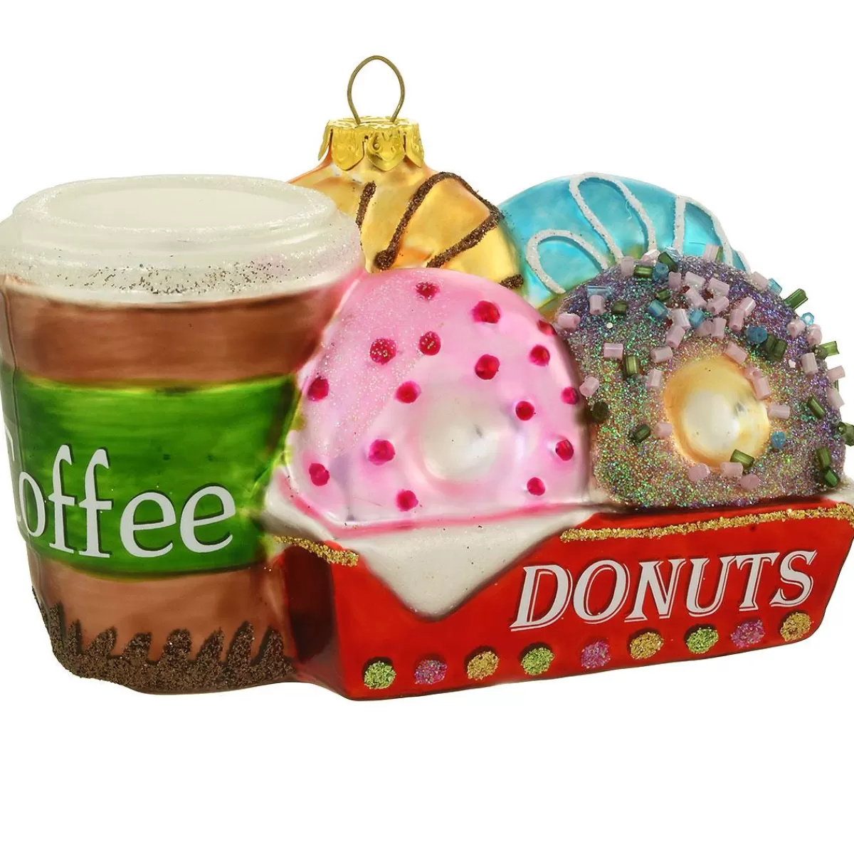 Bronner's Christmas Wonderland Donuts And Coffee Glass Ornament> Food, Drinks, & Cooking