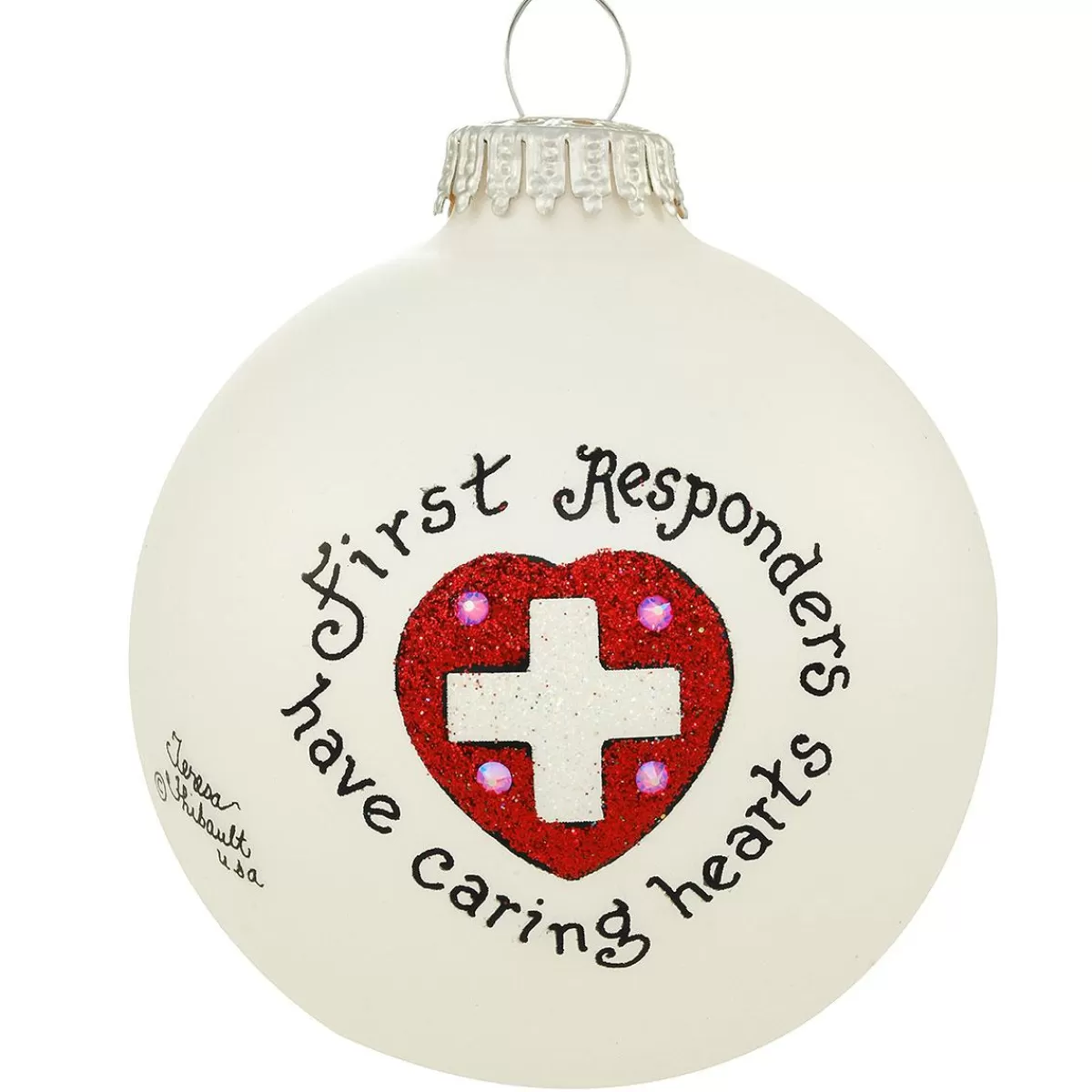 Bronner's Christmas Wonderland First Responders Heart Gifts Glass Ornament> Hobbies & Occupations