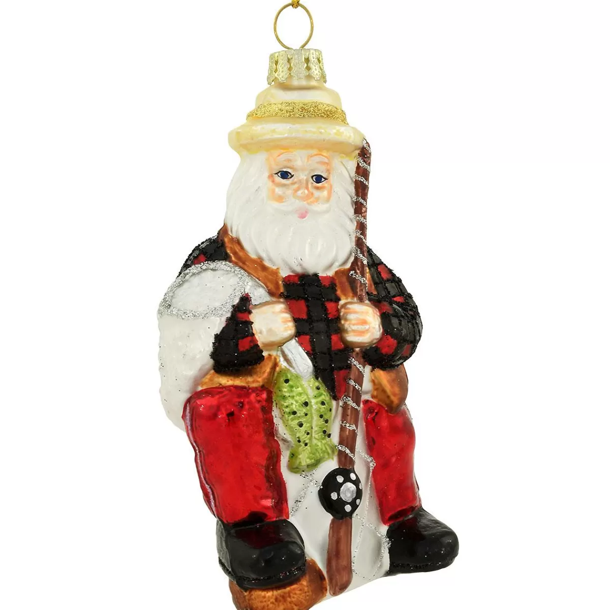 Bronner's Christmas Wonderland Fishing Santa 5 Inch Glass Ornament> Hobbies & Occupations