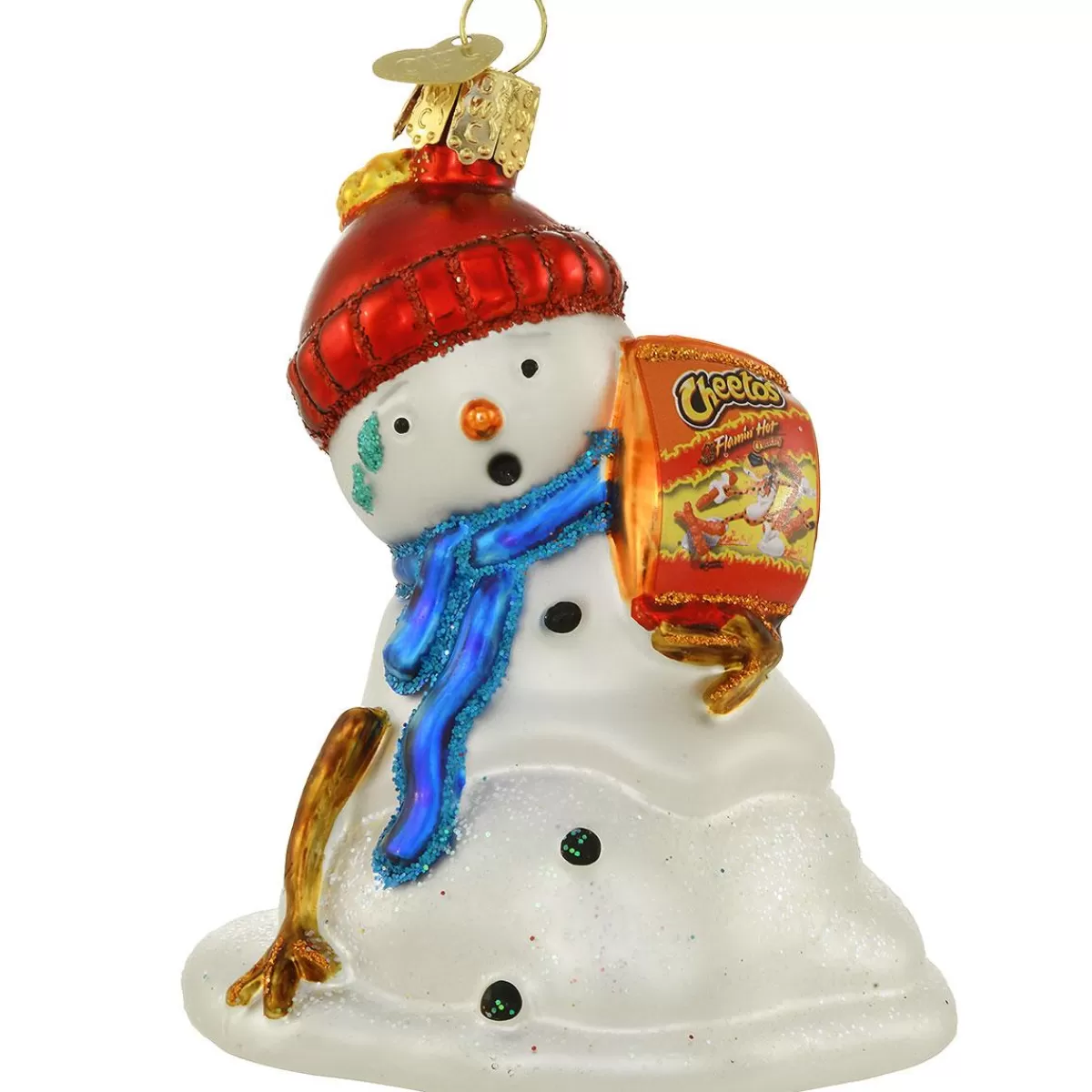 Bronner's Christmas Wonderland Flamin' Hot Cheetos Snowman Melting Snowman Glass Ornament> Food, Drinks, & Cooking