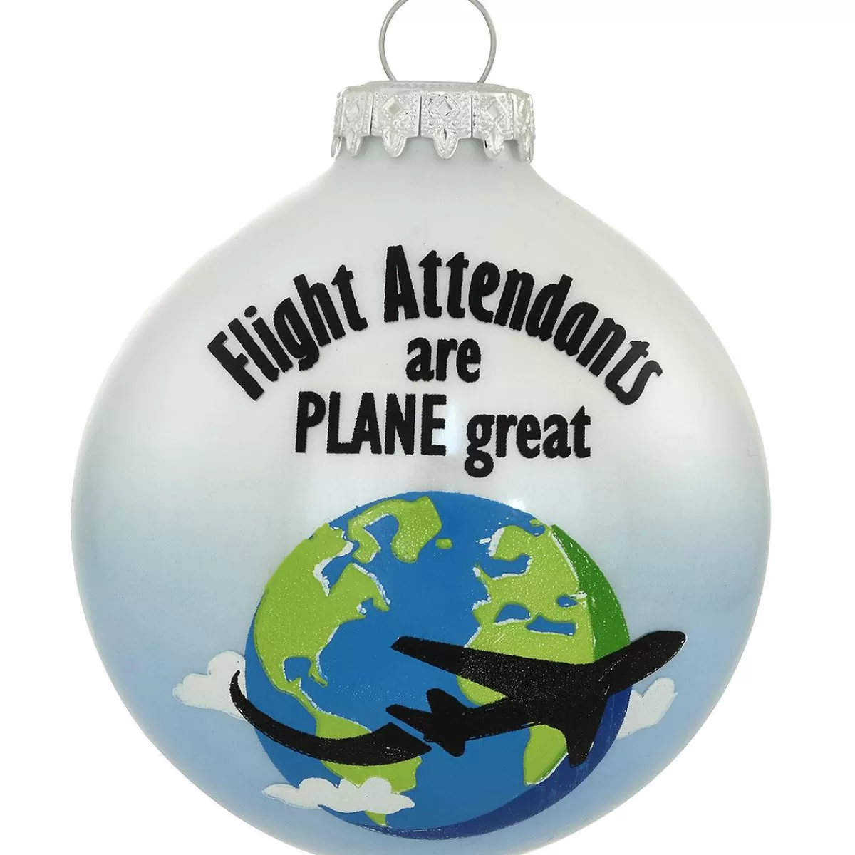 Bronner's Christmas Wonderland Flight Attendants Are Plane Great Glass Ornament> Hobbies & Occupations