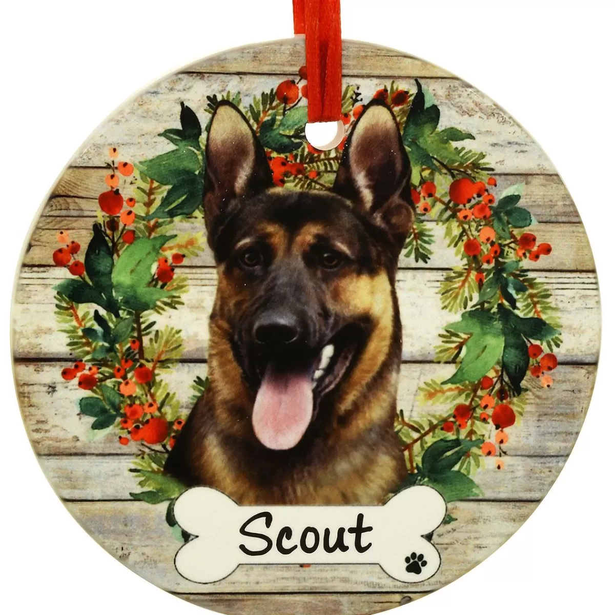 Bronner's Christmas Wonderland German Shepherd Dog Round Ceramic Ornament | Ornaments