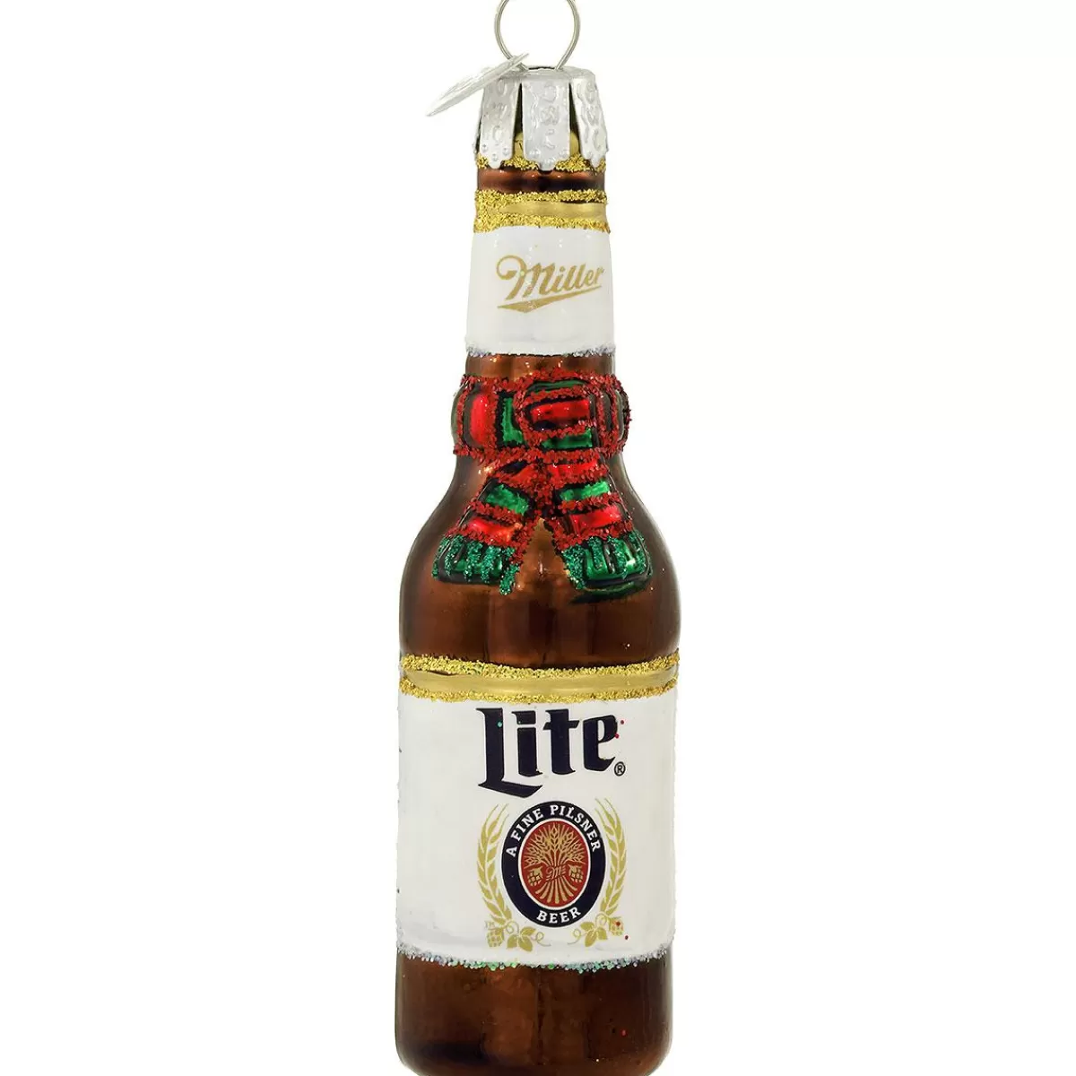 Bronner's Christmas Wonderland Holiday Miller Lite Beer Bottle Glass Ornament> Food, Drinks, & Cooking