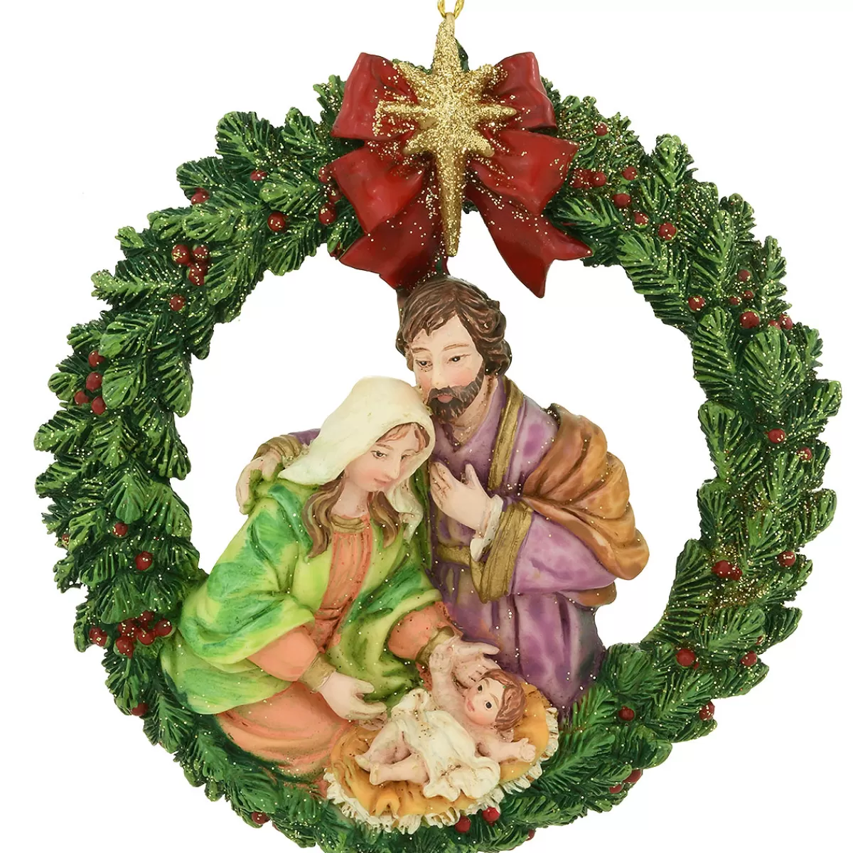 Bronner's Christmas Wonderland Holy Family In Wreath Resin Ornament | Religious