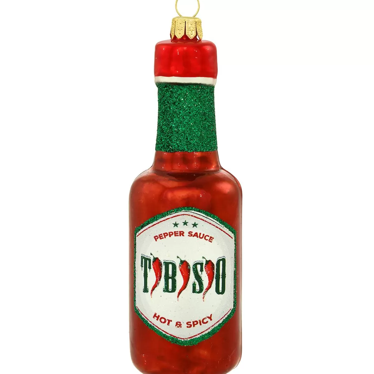 Bronner's Christmas Wonderland Hot And Spicy Tabasco Sauce Bottle Glass Ornament> Food, Drinks, & Cooking