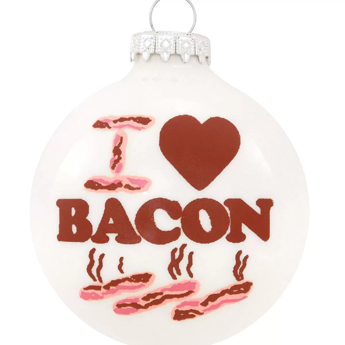 Bronner's Christmas Wonderland I Love Bacon White Enameled Glass Ornament> Food, Drinks, & Cooking