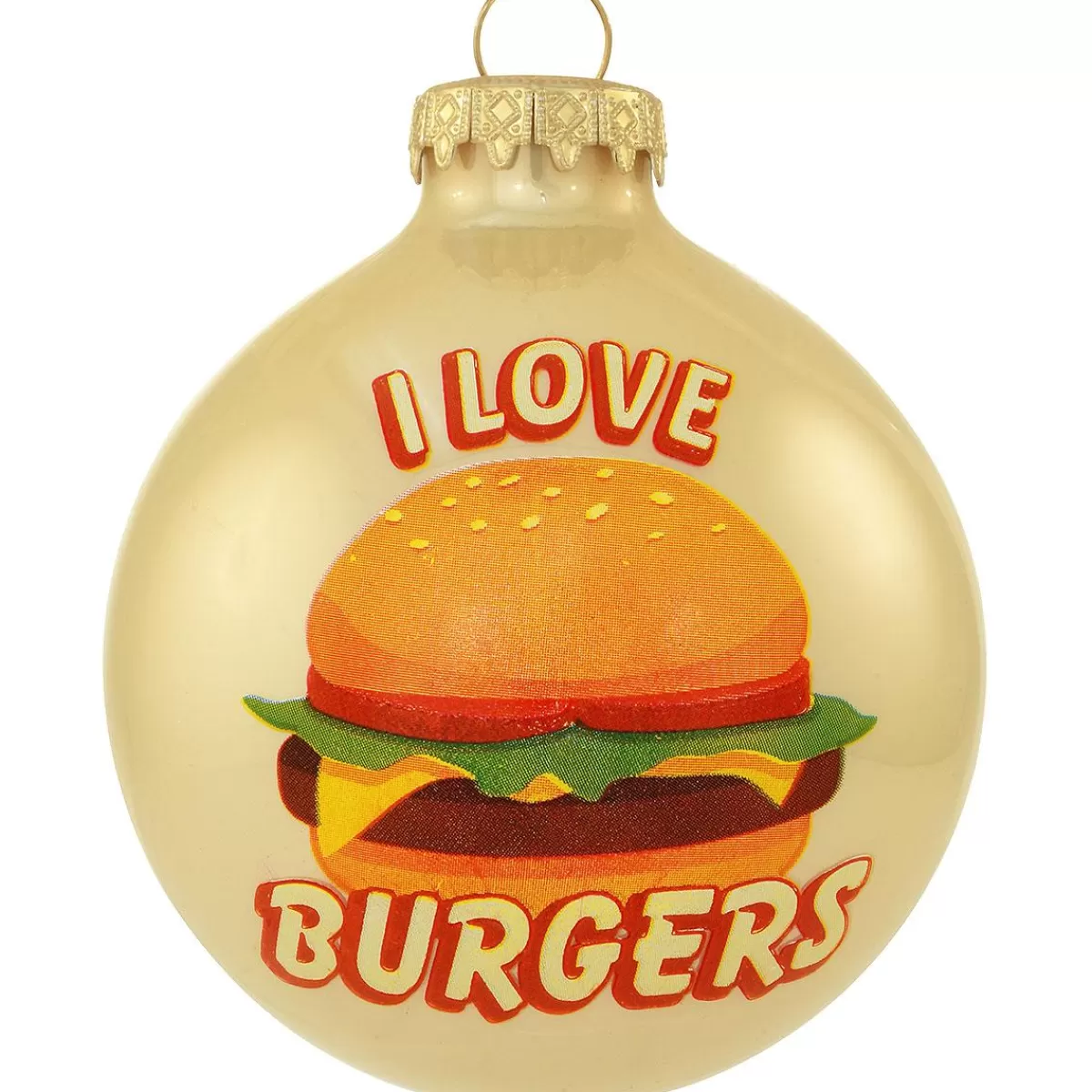 Bronner's Christmas Wonderland I Love Burgers Glass Ornament> Food, Drinks, & Cooking