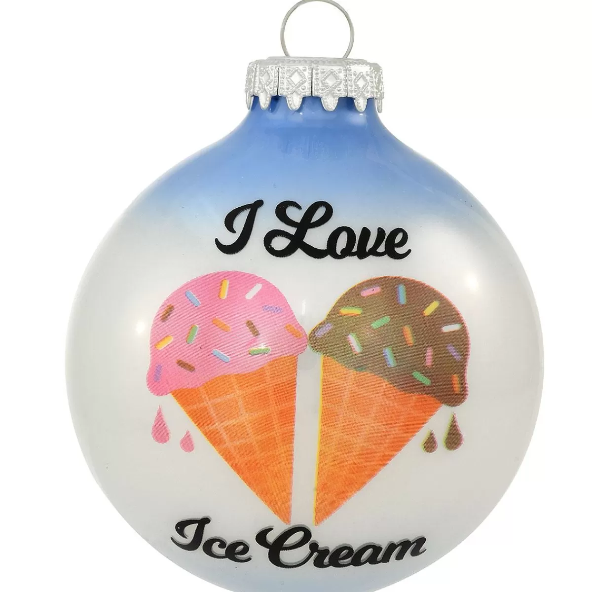 Bronner's Christmas Wonderland I Love Ice Cream 2 Tone Glass Ornament> Food, Drinks, & Cooking