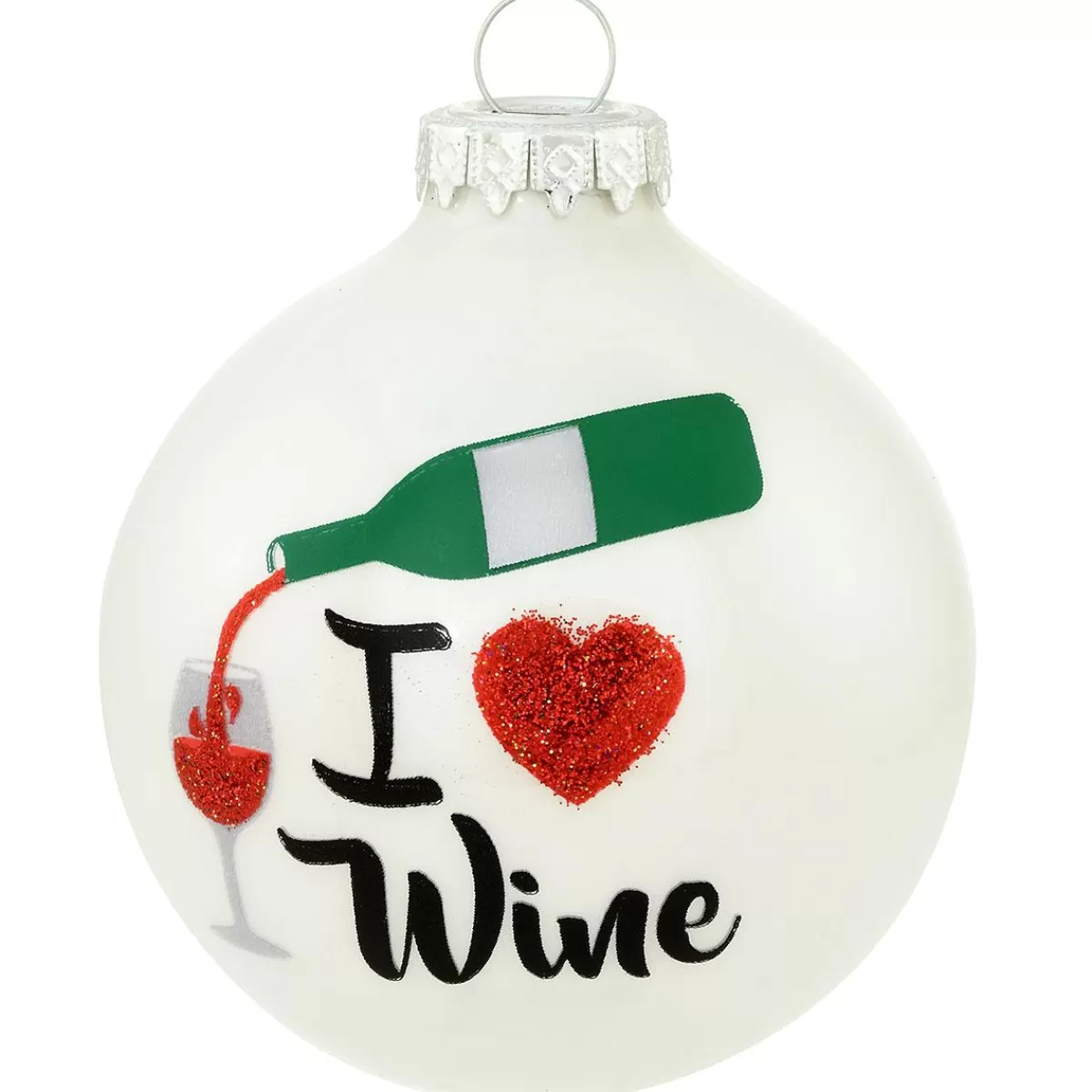 Bronner's Christmas Wonderland I Love Wine White Glass Ornament> Food, Drinks, & Cooking