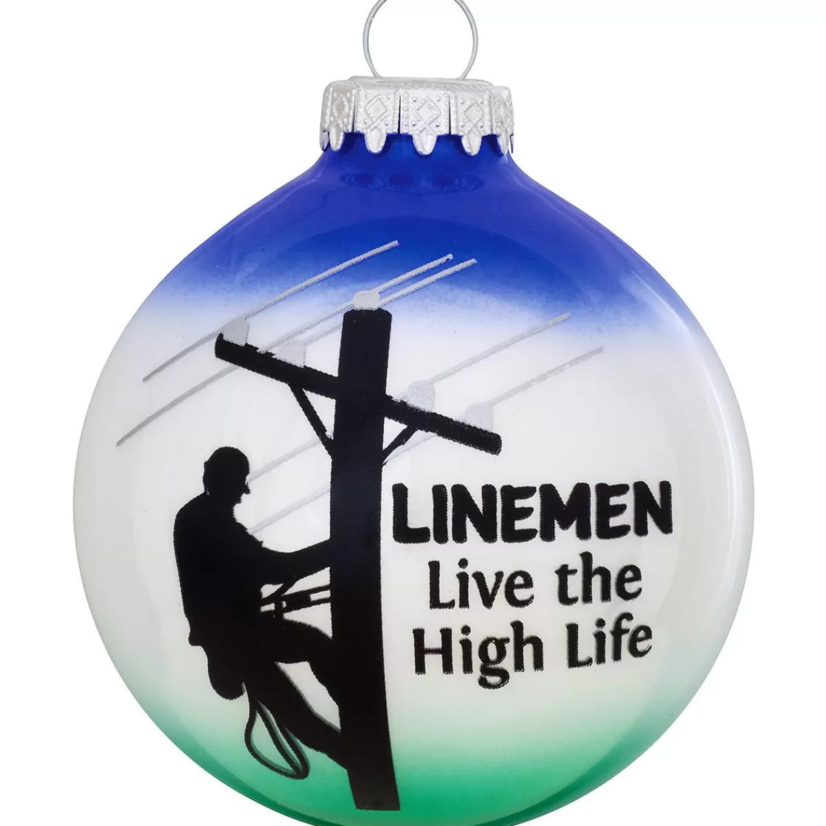 Bronner's Christmas Wonderland Linemen Live The High Life Glass Ornament> Hobbies & Occupations