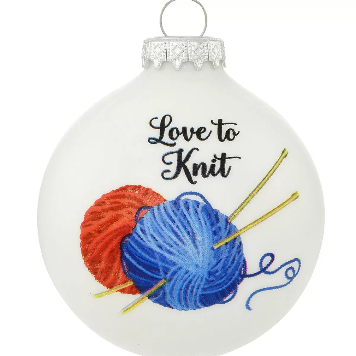 Bronner's Christmas Wonderland Love To Knit White Glass Ornament> Hobbies & Occupations