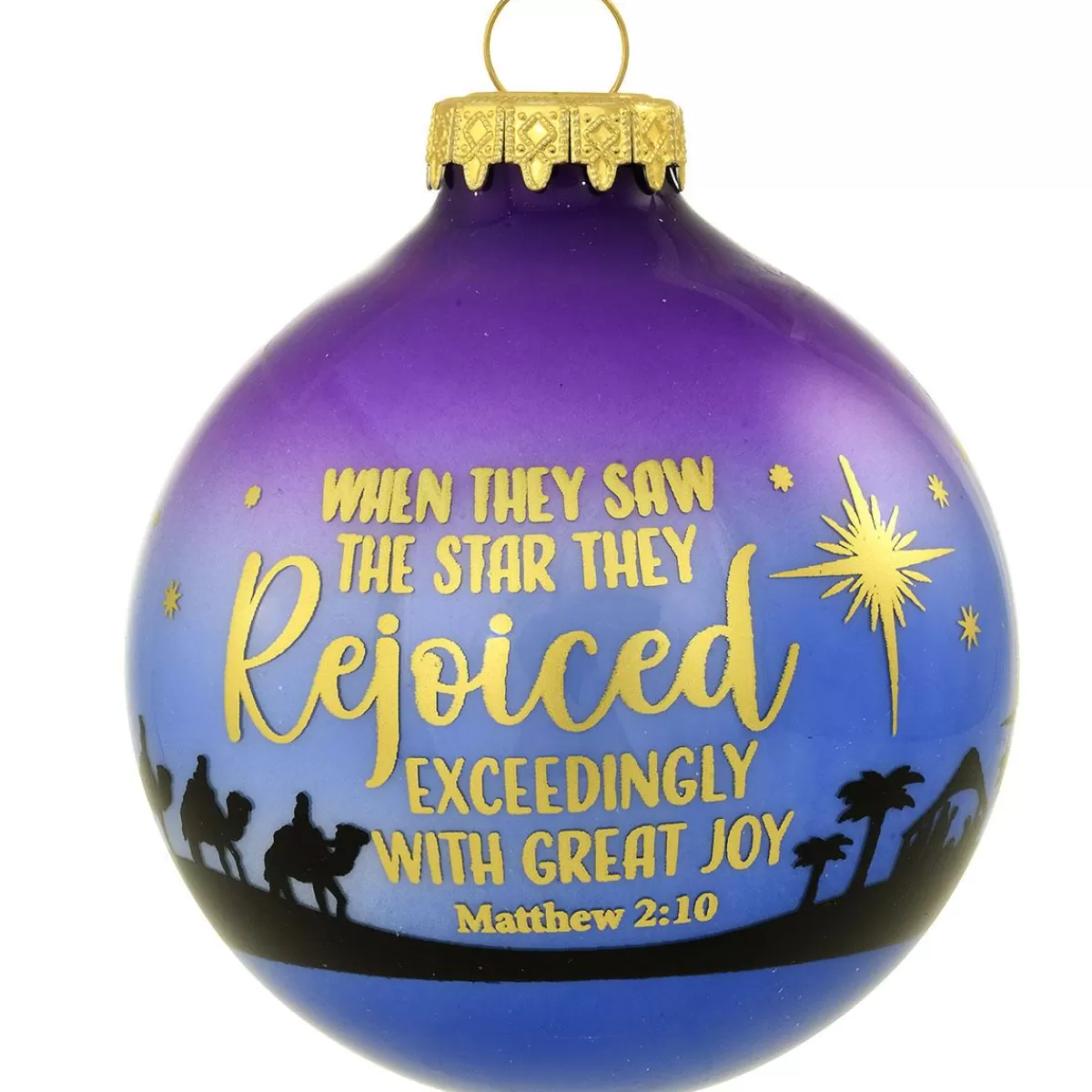 Bronner's Christmas Wonderland Matthew 2:10 3-Tone Purple And Blue Glass Ornament | Religious