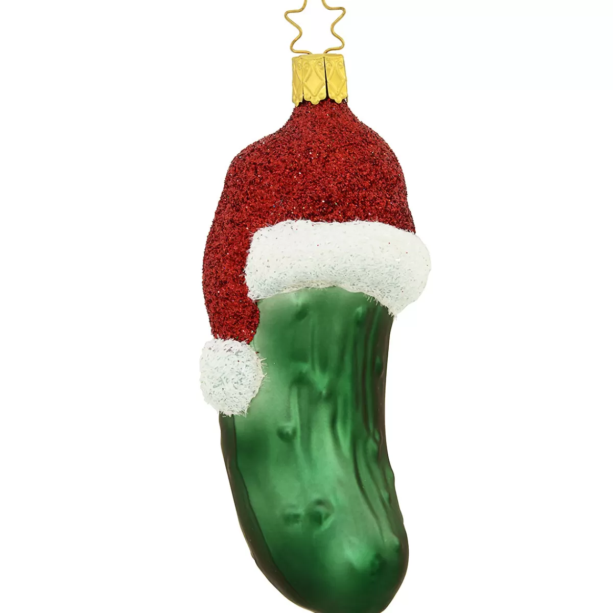 Bronner's Christmas Wonderland Merry Pickle Glass Ornament With Santa Hat> Food, Drinks, & Cooking