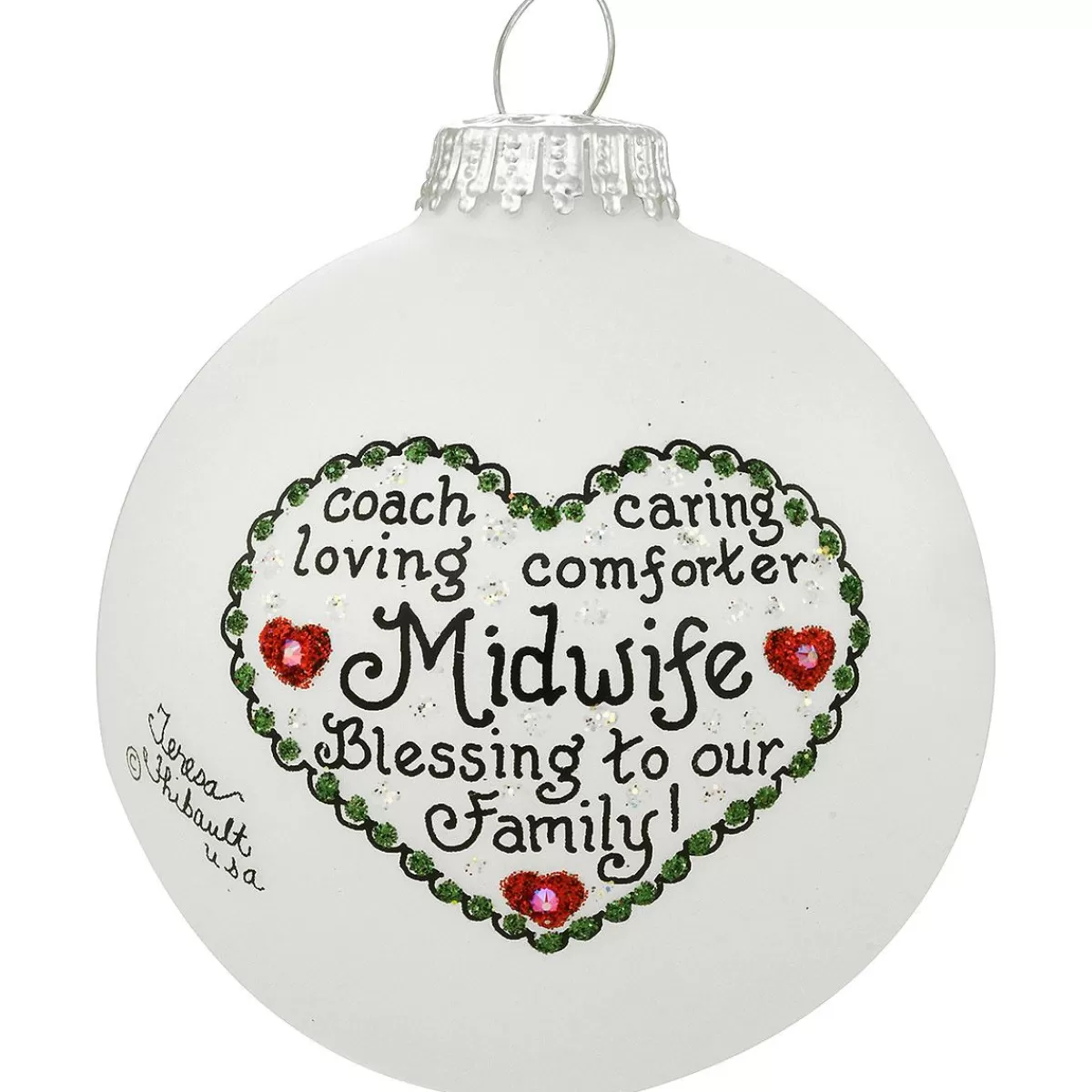 Bronner's Christmas Wonderland Midwife Heart Gifts Glass Ornament> Hobbies & Occupations