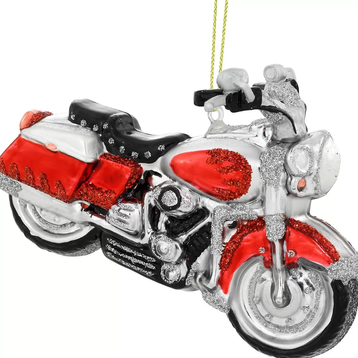 Bronner's Christmas Wonderland Motorcycle Red And Silver Glass Ornament> Hobbies & Occupations