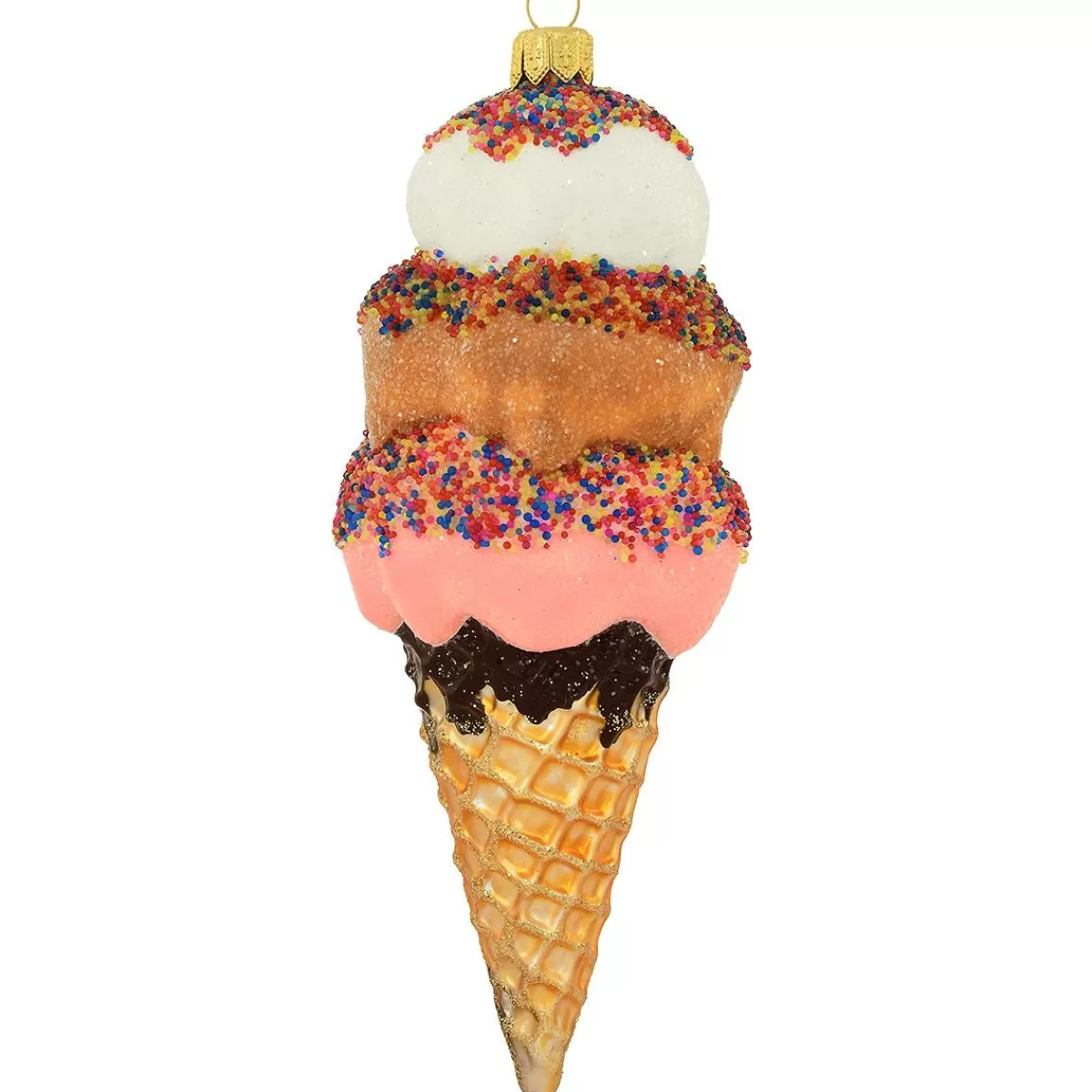 Bronner's Christmas Wonderland Neapolitan Ice Cream Cone Glass Ornament> Food, Drinks, & Cooking