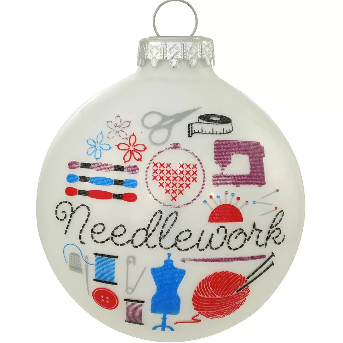 Bronner's Christmas Wonderland Needlework White Glass Ornament> Hobbies & Occupations